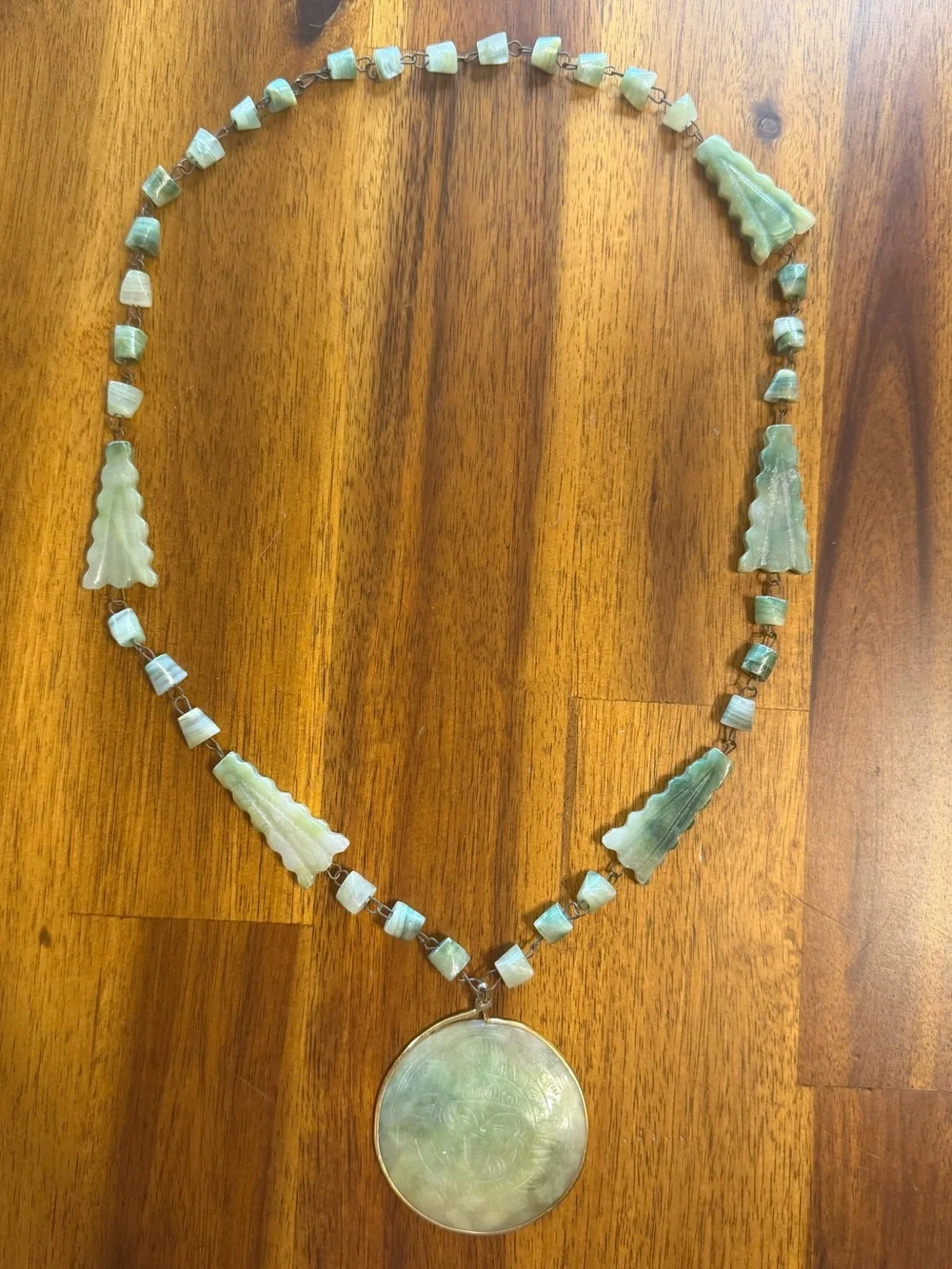 Green Marbled Jade Amulet Pendant Necklace